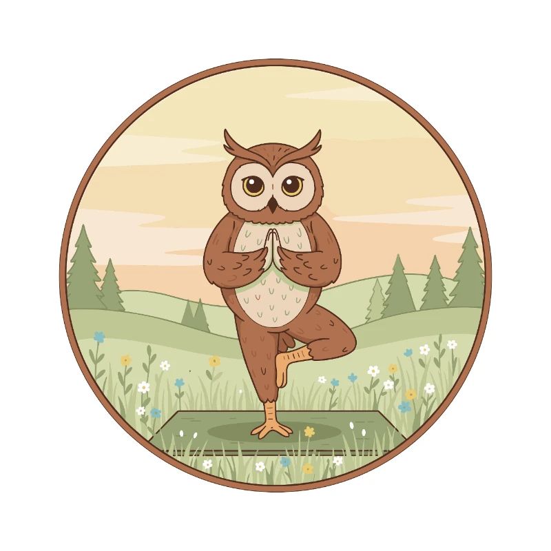 Yoga Owl Bird Doing Tree Pose Art