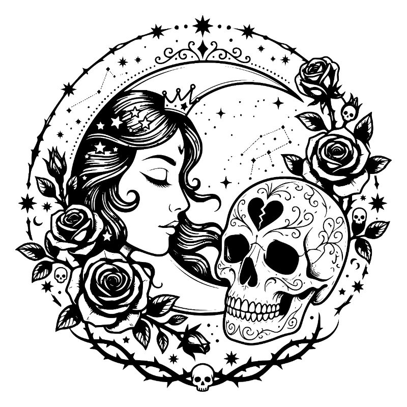 Gothic Moon Goddess Skull Rose Design