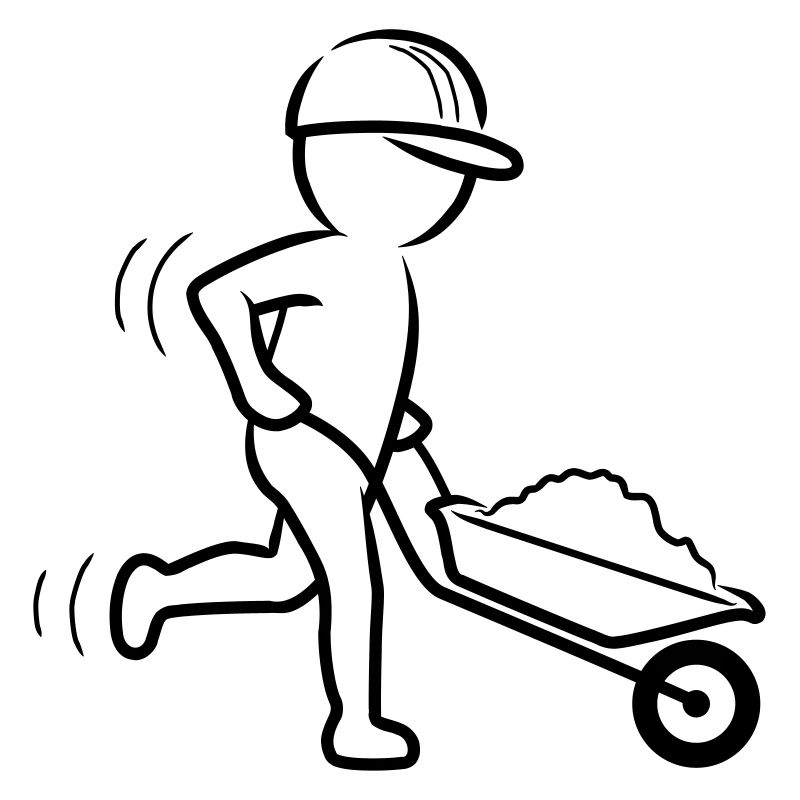 Bauarbeiter mit Schubkarre