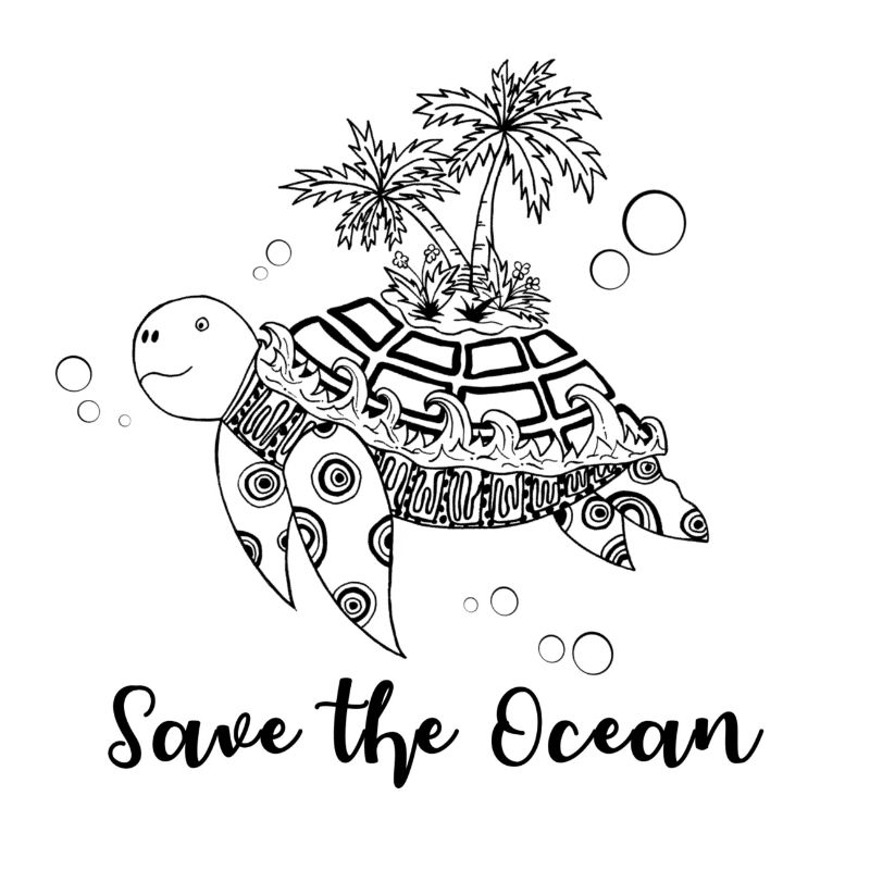 Save the Ocean - Turtle with island