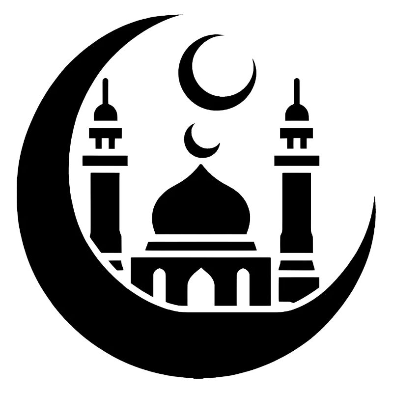 Mosque Silhouette with Crescent Moon: Islamic Art