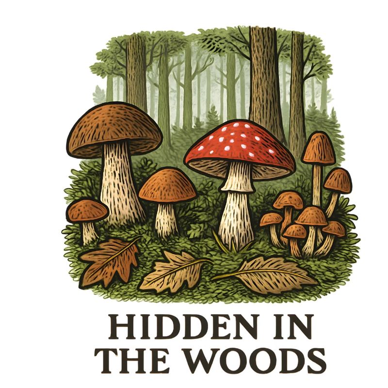 Paysage caché de champignons forestiers