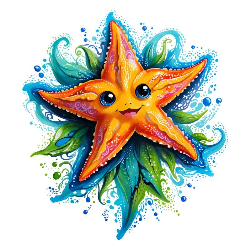 Étoile de mer jaune joyeuse dans le vortex bleu