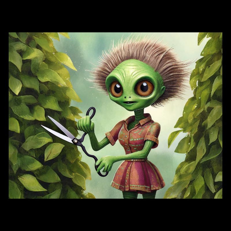 mignon petit vert rétro extraterrestre jardin de travail