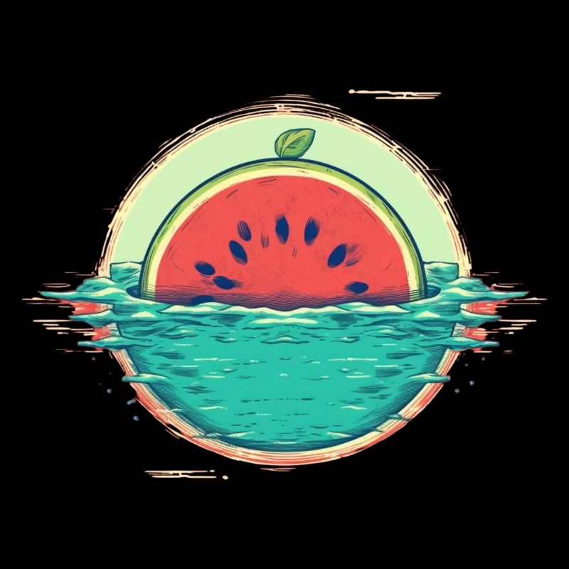 Pastèque dans la mer drôle d’art des melons