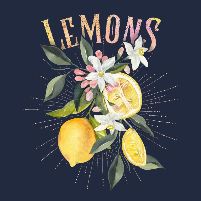 Citron, illustration botanique, fleurs de citronnier
