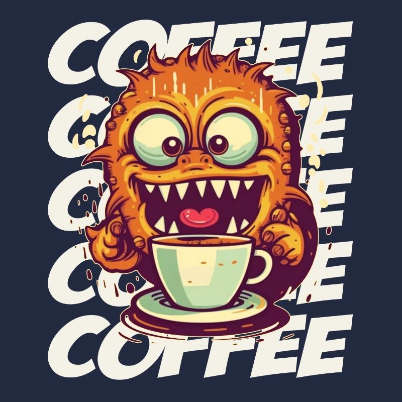 Monstre de café avec lettrage