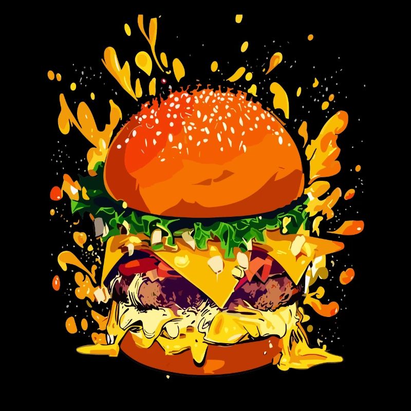 Extravagant cheeseburger with cheese splatter