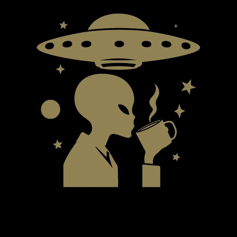 Alien Silhouette with Coffee & UFO