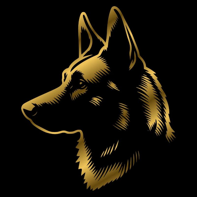 Malinois, tête de chien, dessin or