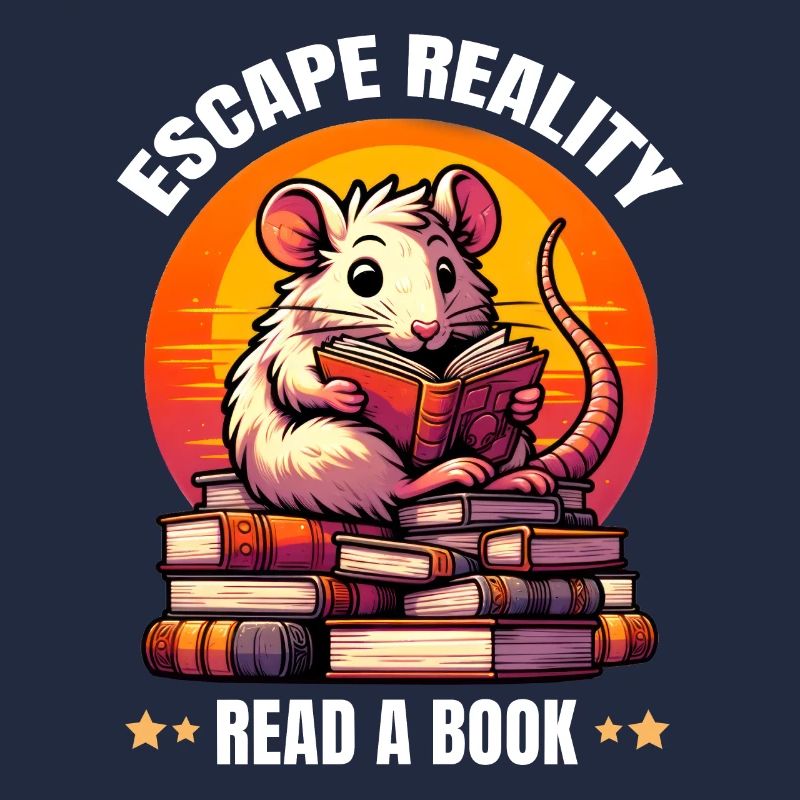 Escape Reality, Read a Book. Cute Rat Reads Book