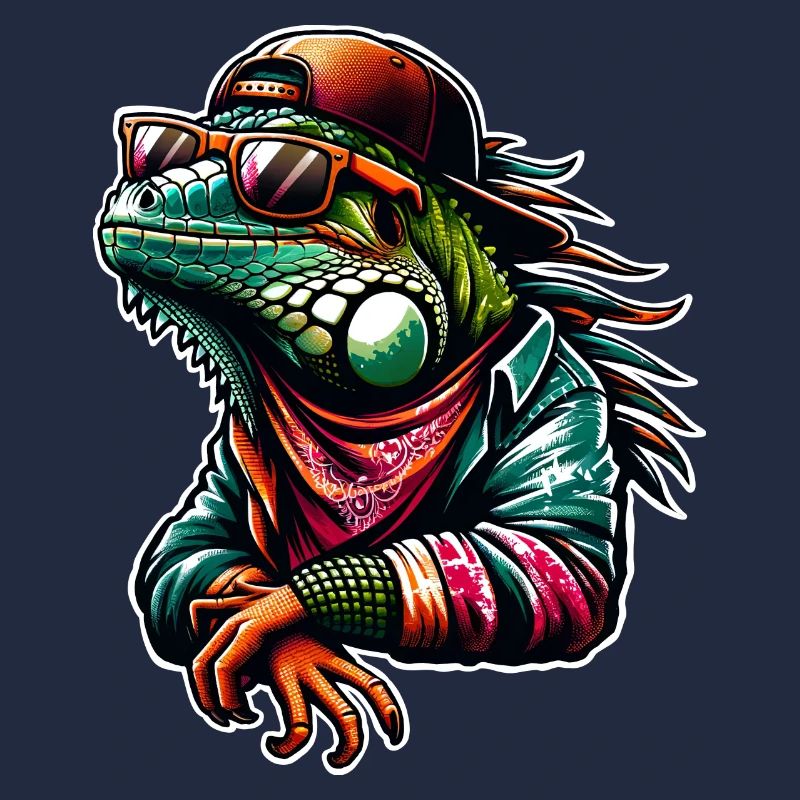 Cool iguana with sunglasses and cap