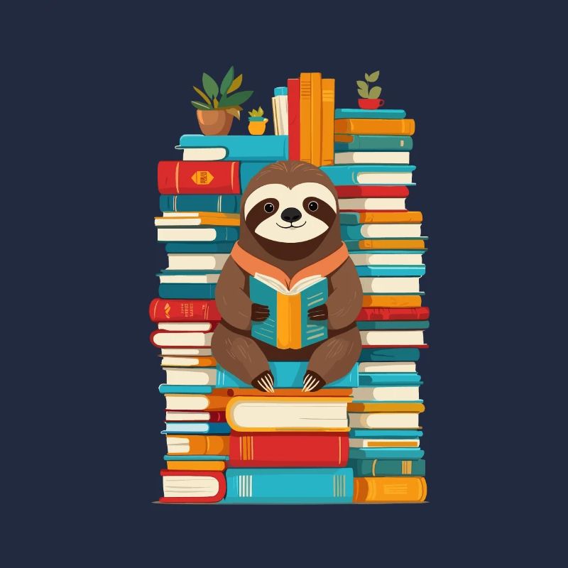 Funny Book Lover Sloth Illustration