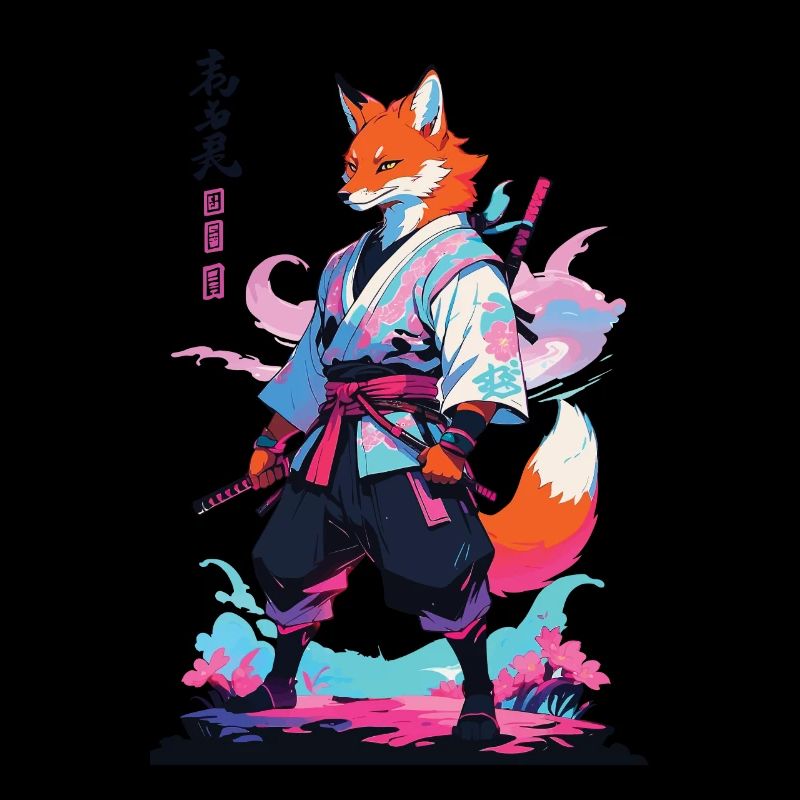Kitsune Samurai Fox Aesthetic Vaporwave Style