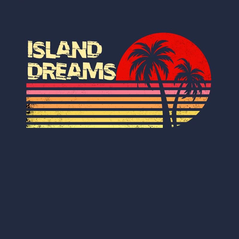 Island Dreams Vintage Sunset Palm Trees Retro Tee