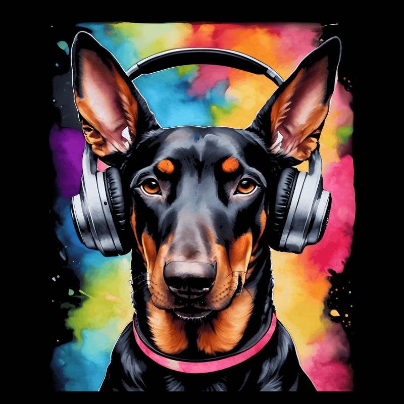 Dobermann Kopfhörer Hund Lustig Tier Design Print