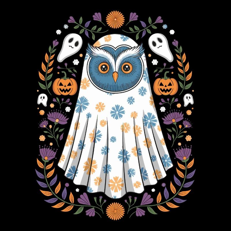 Halloween owl dressed up with ghosts and