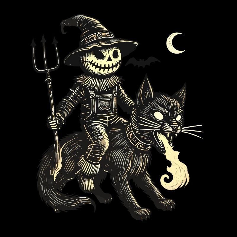 Gruselige Teufelskatze Düsterer Katzenreiter