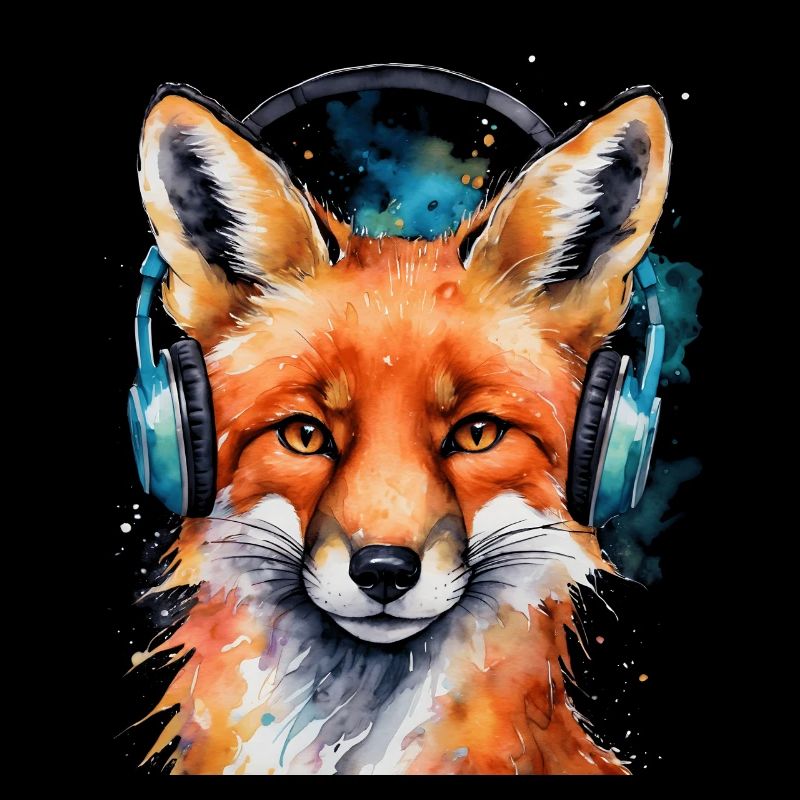 Fuchs Kopfhörer Musik Bunt Tier Design Print
