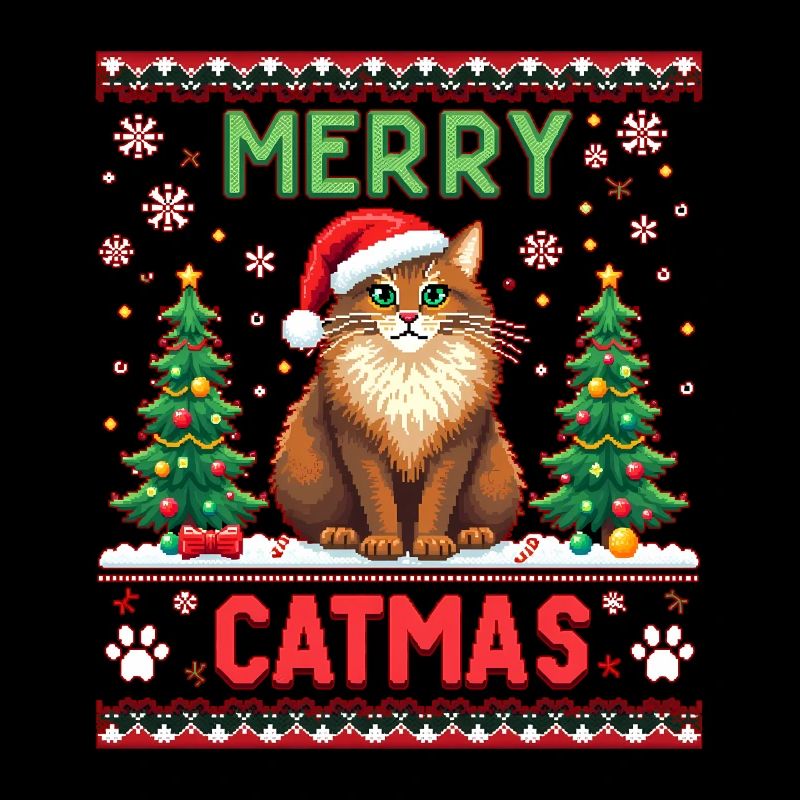 Merry Catmas – Süße Katze mit Lichterkette