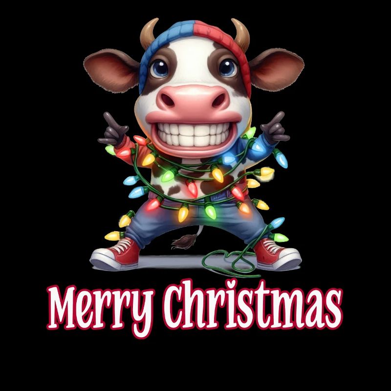 Cool Souriant Vache Fée Guirlandes Joyeux Noël