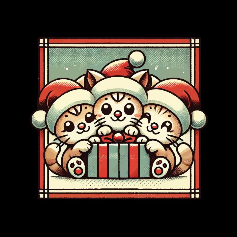 Chats mignons Noël Retro Charm