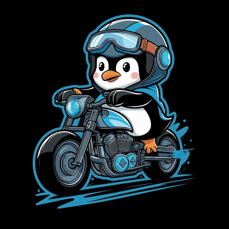 Penguin on motorcycle with helmet