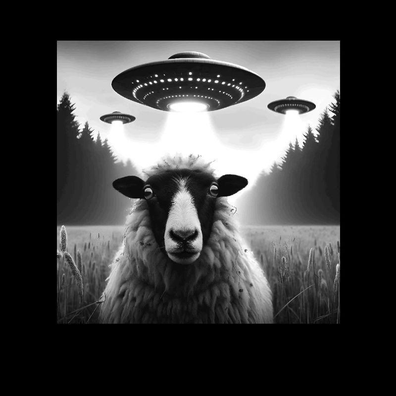 Sheep ram, lamb Funny Graphic Selfie with UFOs Wei