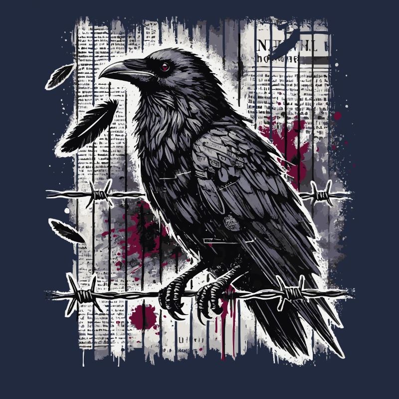 Raven on Barbed Wire - Gothic Dark Art