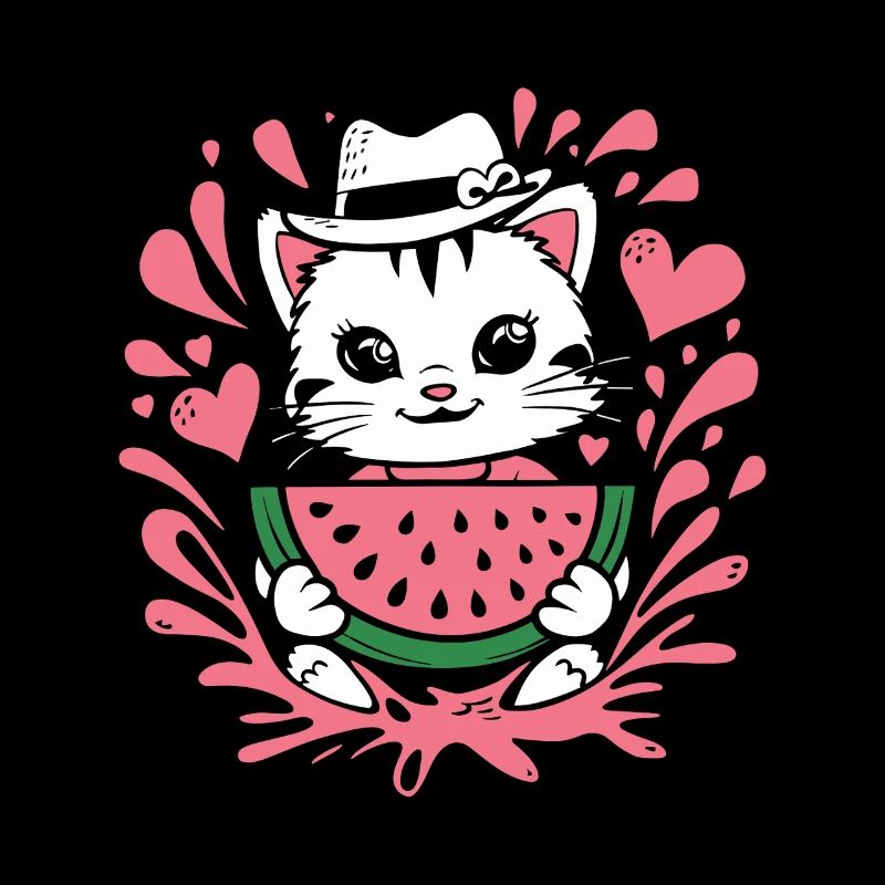 Chaton mignon avec des éclaboussures de pastèque et de cœur