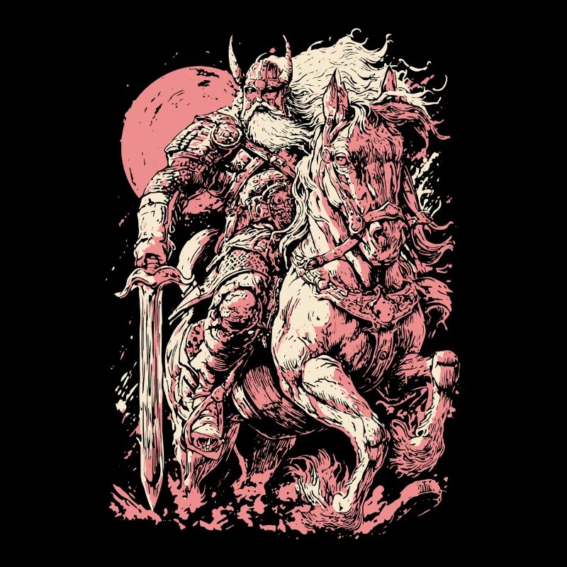 Wikingerkrieger auf weißem Pferd bei Vollmond