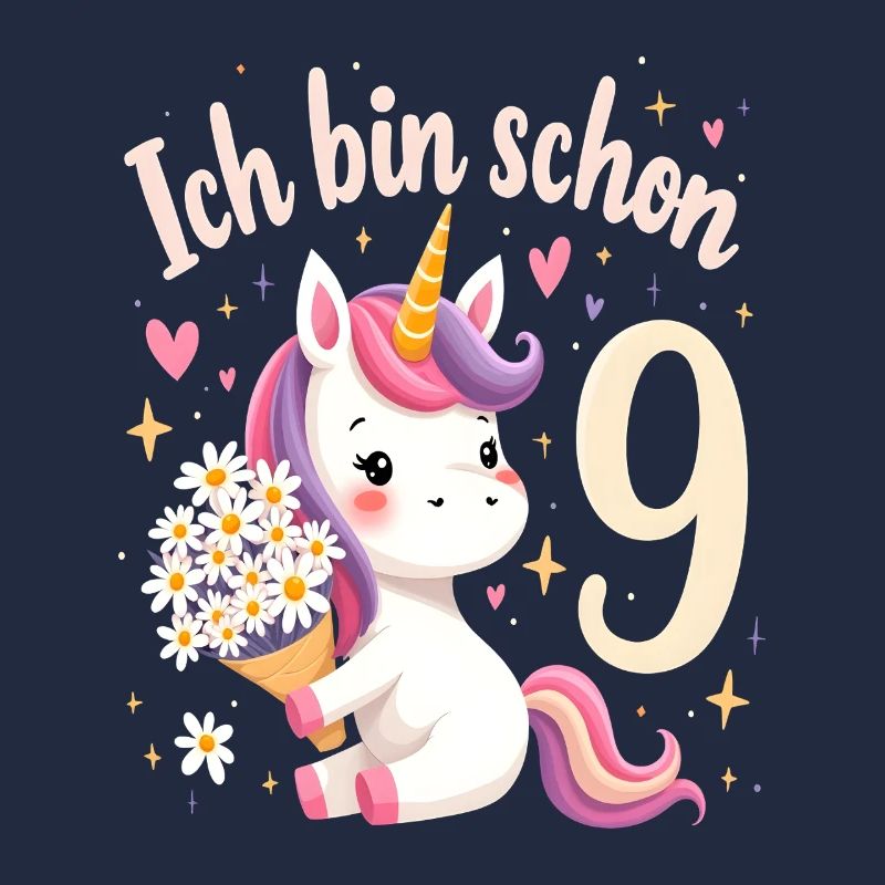 Süßes Einhorn 9. Geburtstag für Mädchen