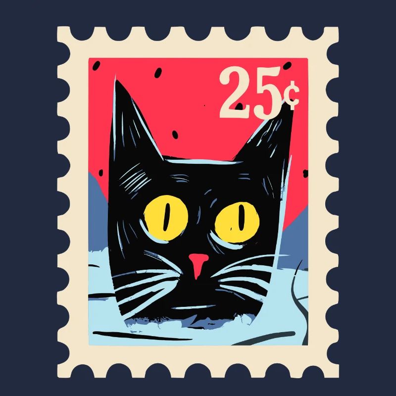 Artful cat as a stamp