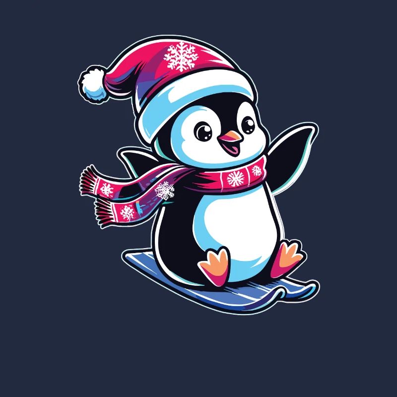 Pingouin Noël Ski Course Pingouins