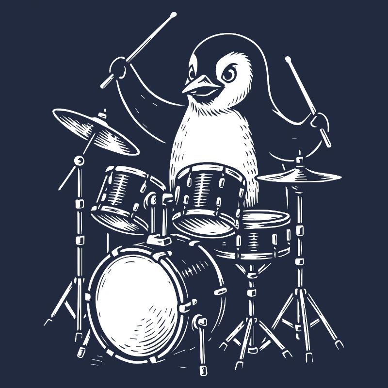 Penguin Drummer Line Art Tee