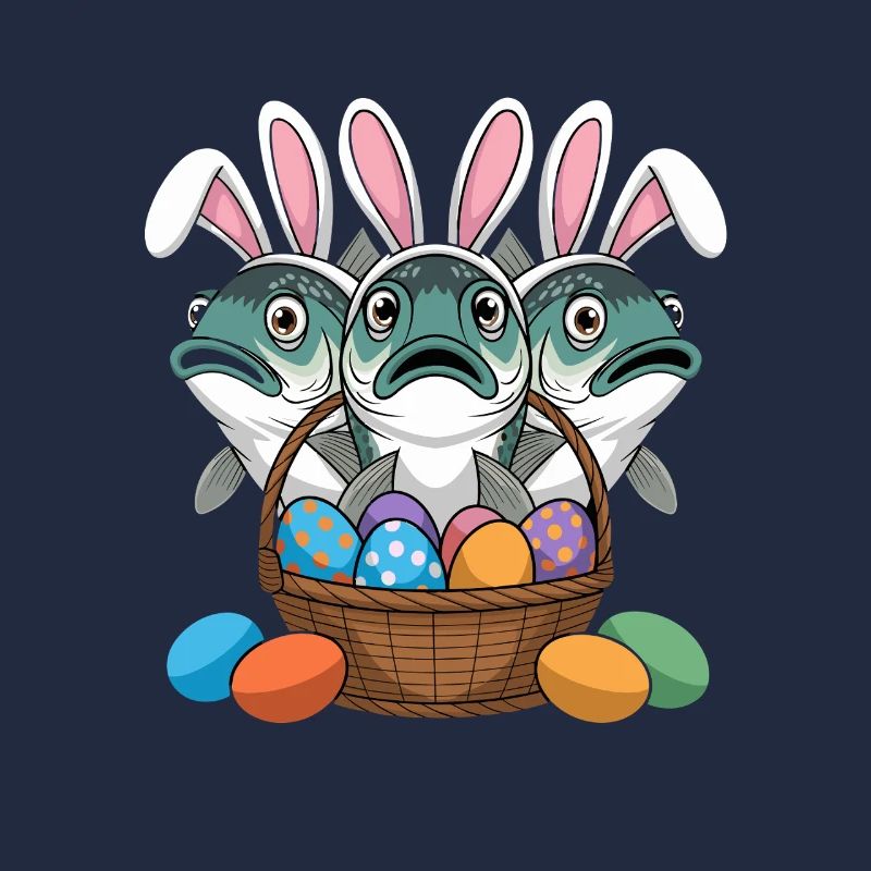 Funny Easter Fish with Bunny Ears and Colorful