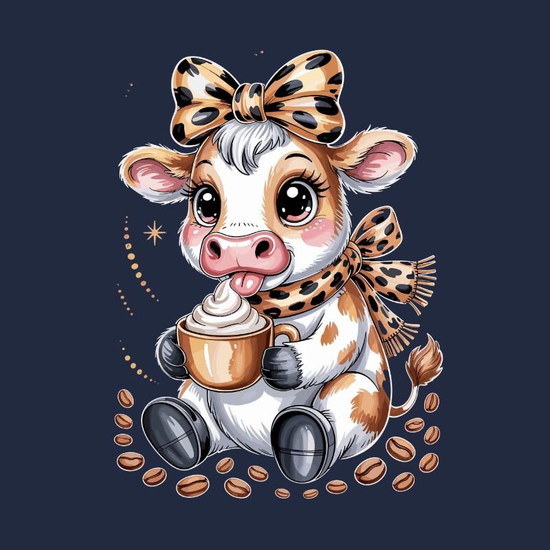 Vache à café sucrée avec cappuccino et grains de café