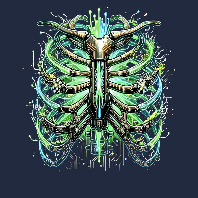 Cyber Rib Cage Skeleton Sci-Fi Illustration