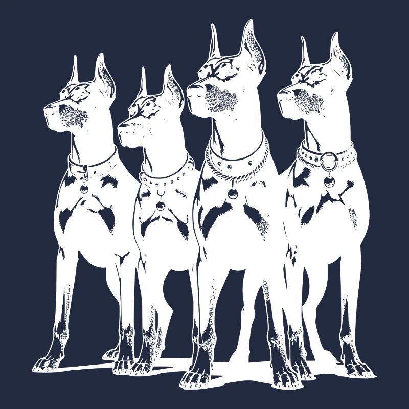 Vier schlaue wachsame Dobermänner Hunde