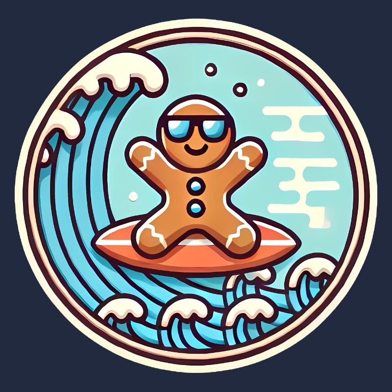 Surfing Gingerbread Wave Badge