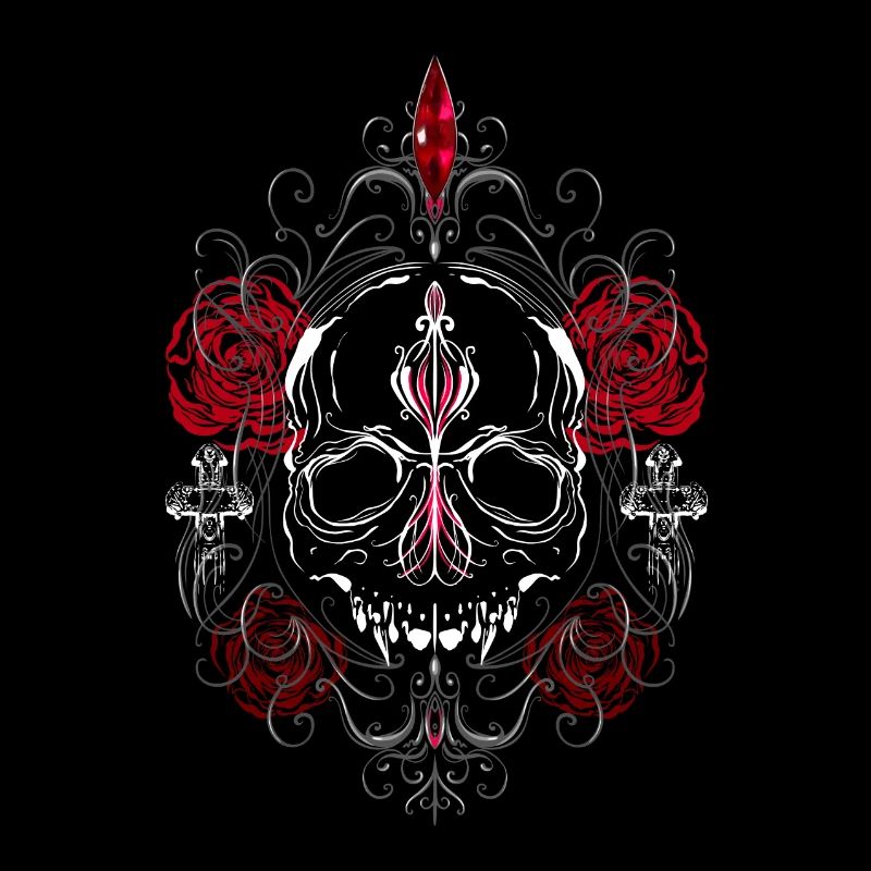 Skull with Red Roses Gothic Ästhetik