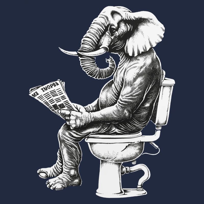 Lustiger Elefant auf WC – Kunstwerk in Schwarz-Wei