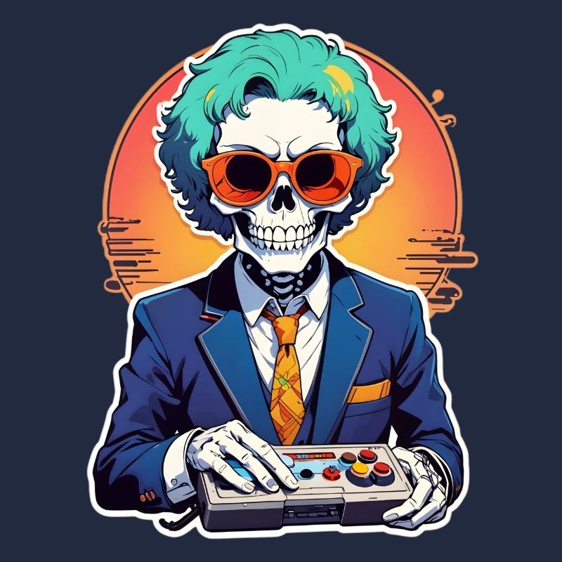 Retro Gamer Skeleton with Controller Console Games