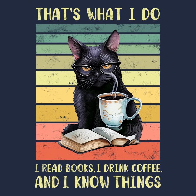 Schwarze Katze mit Kaffee und Buch