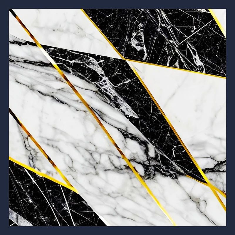 Marble Black White Gold Mosaic Geometric