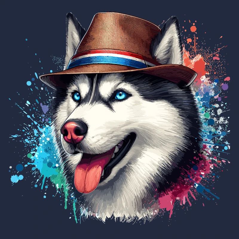 Husky-Kopf mit Hut