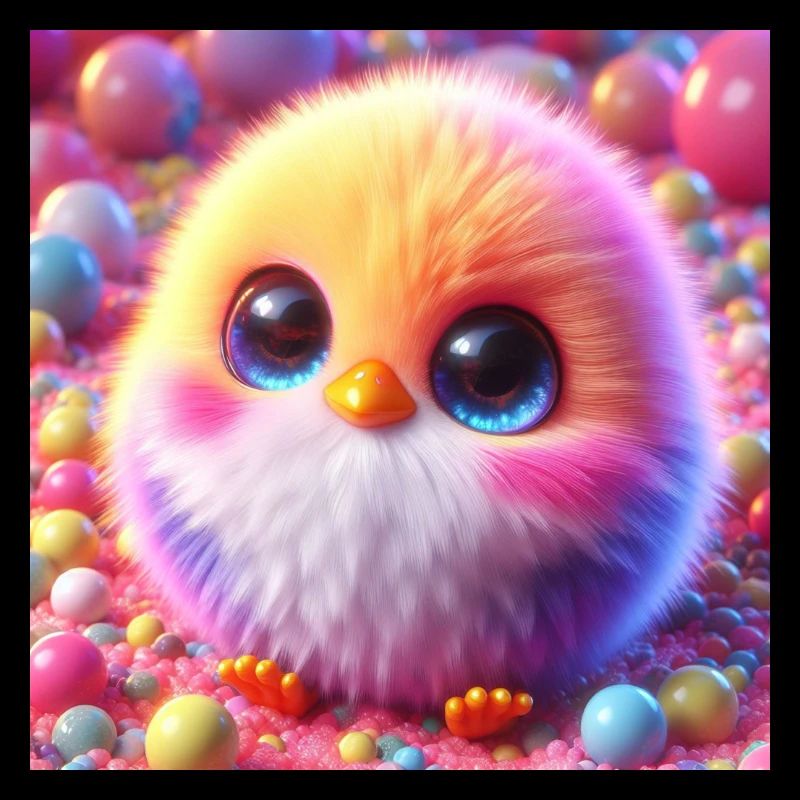 Poussins 3D Hyperréalisme Jaune Blanc avec des boules