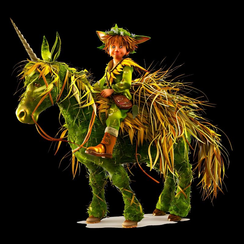 Leprechaun rides unicorn