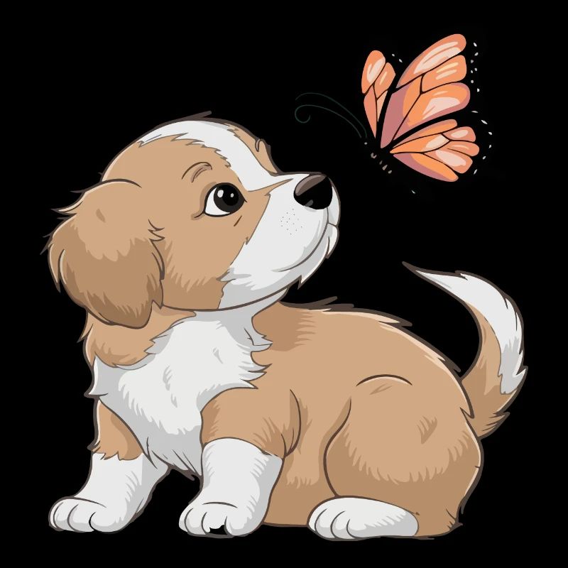 Chien mignon jouer avec papillon