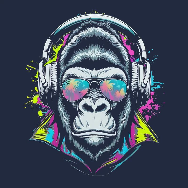 Affe mit DJ-Kopfhörern und Sonnenbrille